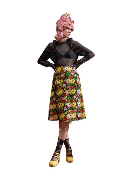 

x maja tomljanovic high waist allover floral print skirt s1km#, Black