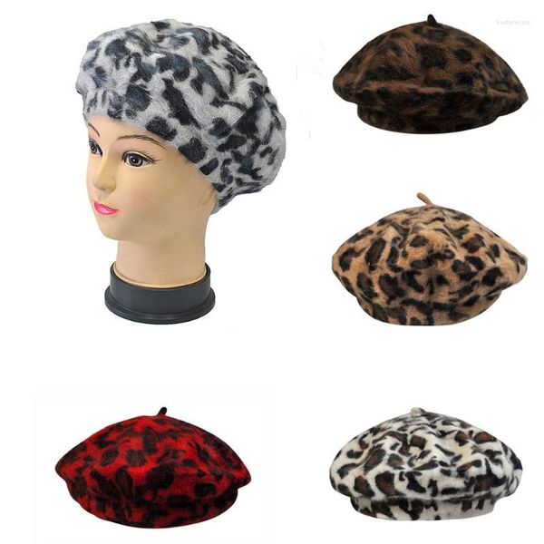 Berretti Donna Vintage Leopard Print Wool Soft Winter Warm Beret Classic Beanie Hat HATBD0501 Berretti