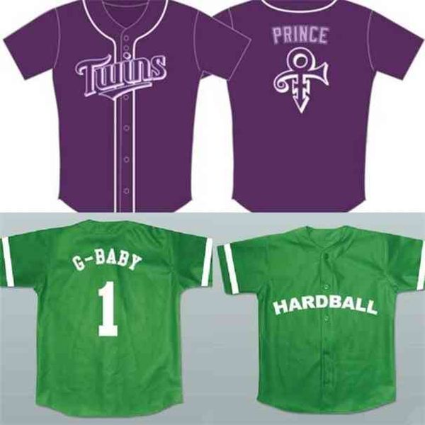 

xflsp g-baby #1 hardball prince night jersey movie baseball jersey new sewn any name vintage rare s to 3xl green, Black