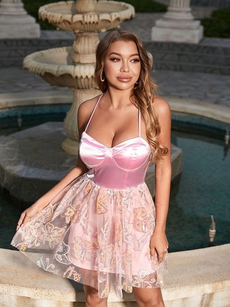 

d& butterfly embroidery sequins cami dress h3im#, Black;gray