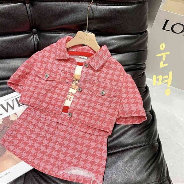 

children's korean girl pink retro denim two-piece suit kids boutique clothing wholesale toddler girl fall clothes 2022 aa220316, White