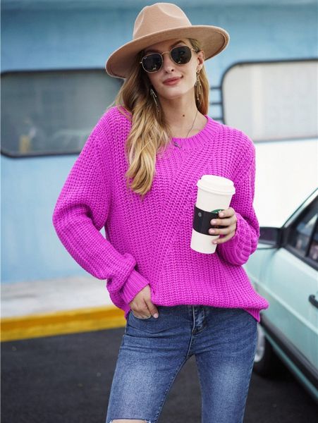 

solid ribbed knit drop shoulder sweater 79ob#, White;black
