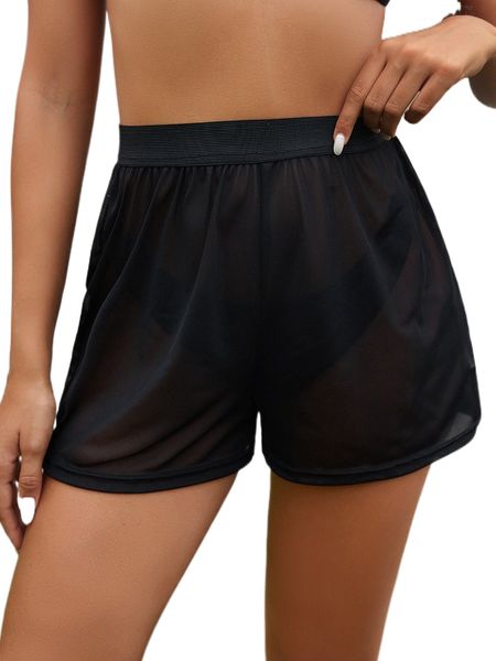 

tape waist cover up shorts hem without bikini o3cf#, White;black