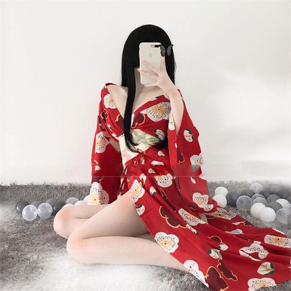 Kadın pijama Japon Kimono Seksi Kadınlar Harajuku Batah Cobles iç çamaşırı üst yukata baskı balo elbisesi sakura geisha obi floralwomen's