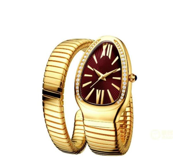 Populaire dames quartz horloge mode 33mm roestvrij staal gouden horloge plaat waterdichte persoonlijkheid meisje snake Diamond moissani217z
