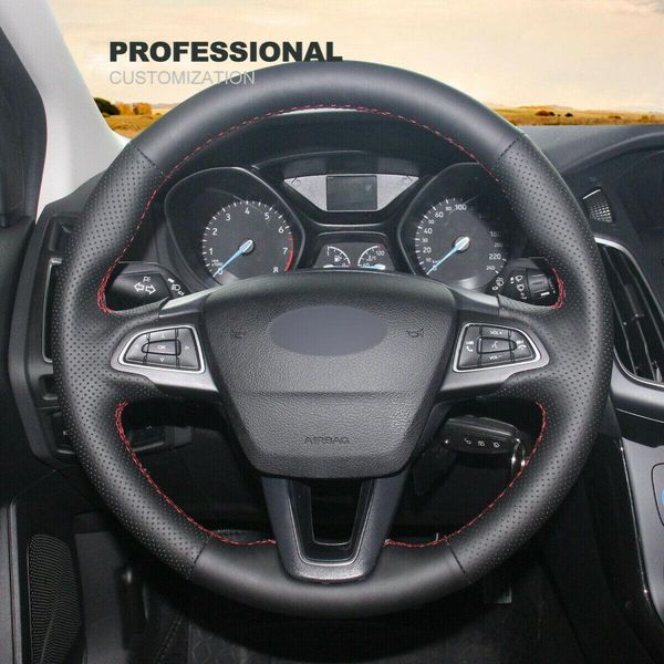 

diy custom black genuine leather car steering wheel cover for ford focus escape