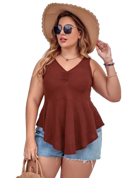 

plus ruched peplum tank e9wb#, Black