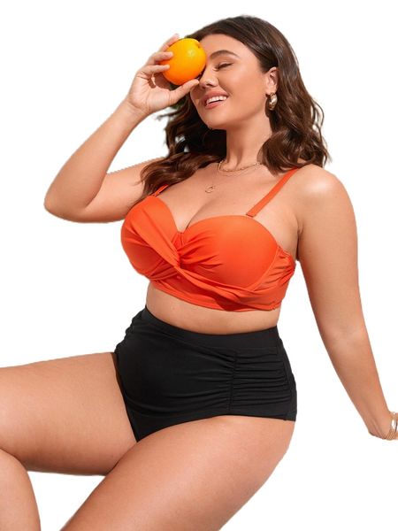 

plus twist front push up ruched bikini swimsuit d0bg#, White;black