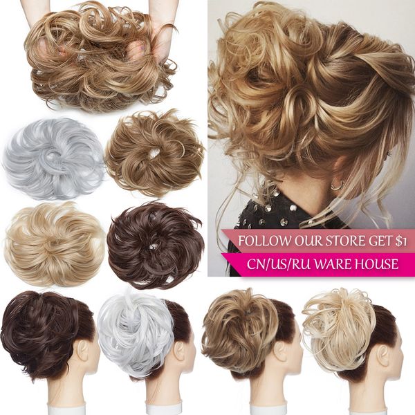 

costume accessories synthetic fluffy chignon with elastic band tousled messy bun hair updo chignon hair ponytail hairpiece for women 85g, Silver