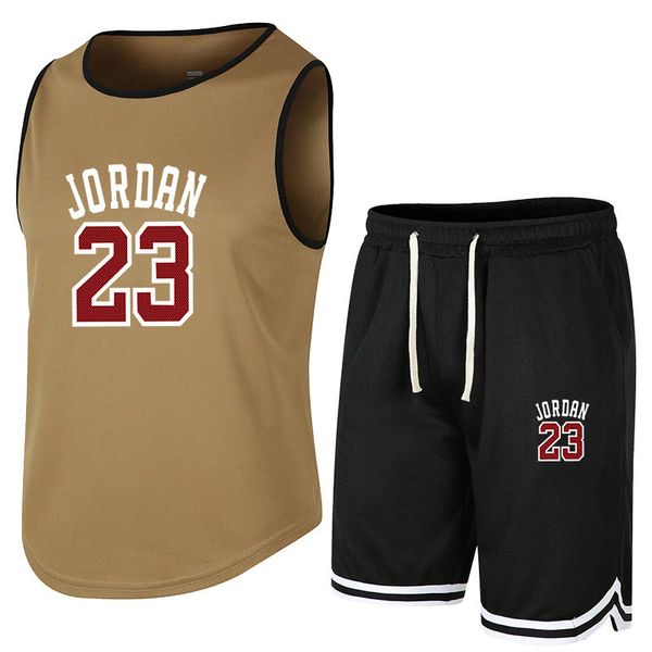 

summer student basketball tracksuit 2-piece men's vest shorts fitness running sleeveless sweat-absorbing men's suit, Gray