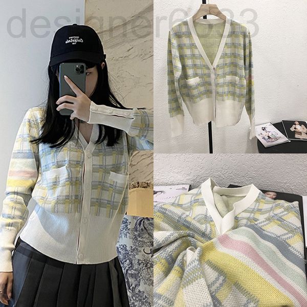 

women's knits & tees designer spring tb style color four bar check knit v-neck cardigan aging coat net red 3lx2, White