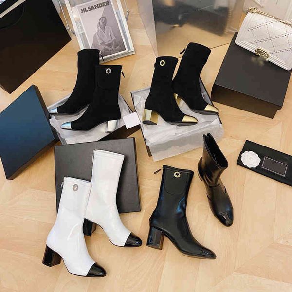 

calf boots women's mid clear leather boots round toe shoes and high heels splicing style winter series, Black