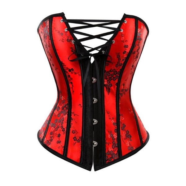 Bustier Corsetti Donna Ricamo floreale rosso Overbust Corsetto Bustier Top Vita Cincher Lingerie sexy Taglie forti S-6XLBustini