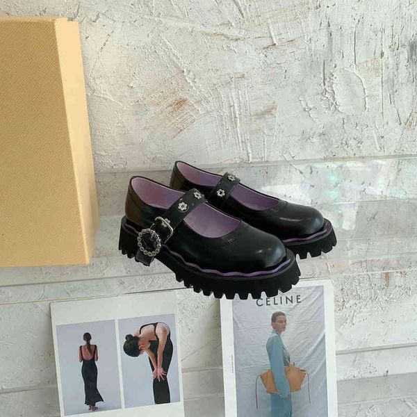 

dress shoes mary jane thick soled leffer shoes british style small leather single elevated leisure one-sided belt, Black