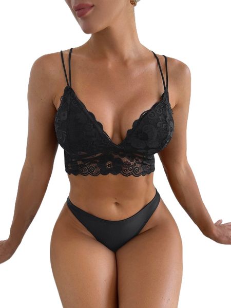 

floral lace bralette i2vx#, Black;red