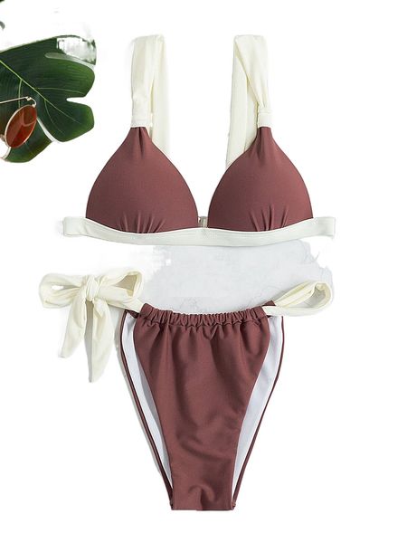 

color block ruched push up bikini swimsuit m6rh#, White;black