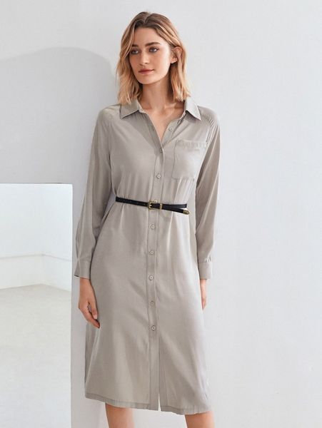 

motf premium viscose shirt dress without belt 05wn#, Black;gray