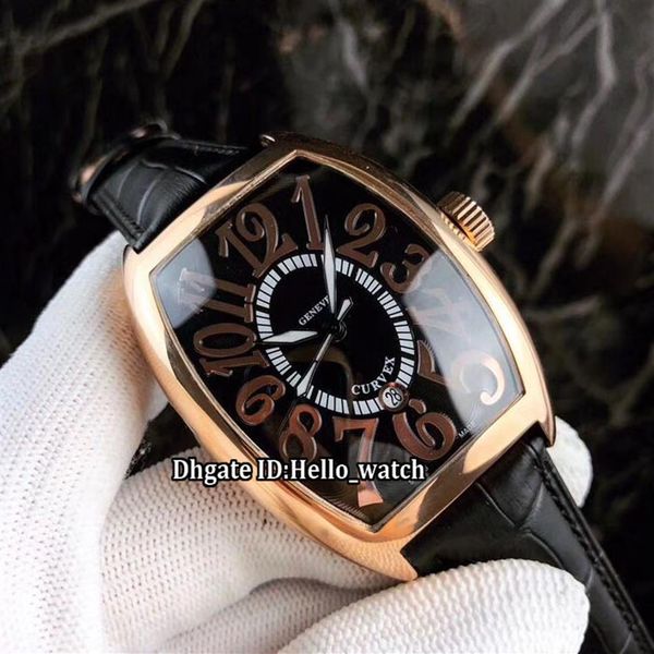 

date curvex black dial asian 2813 automatic mens watch rose gold case leather strap new gents wristwatche hello211m, Slivery;brown