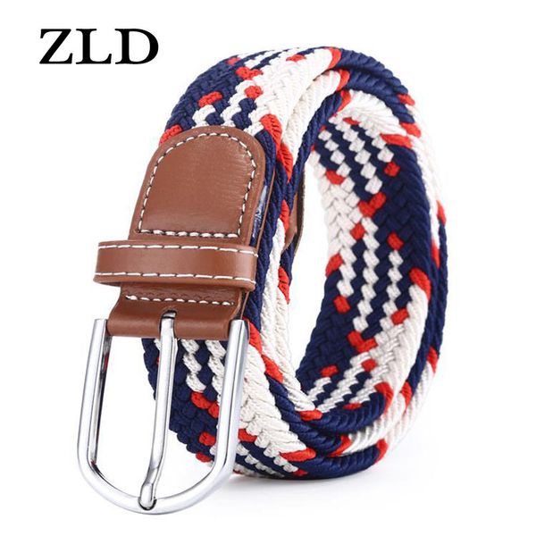 

zld 60 colors female casual knitted pin buckle men belt woven canvas elastic expandable braided stretch belts for women jeans 220411, Black;brown