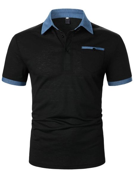 

men color block pocket patched polo shirt o8qx#, White;black