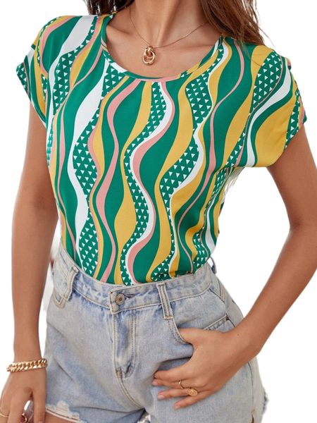 

allover print batwing sleeve blouse v83q#, White