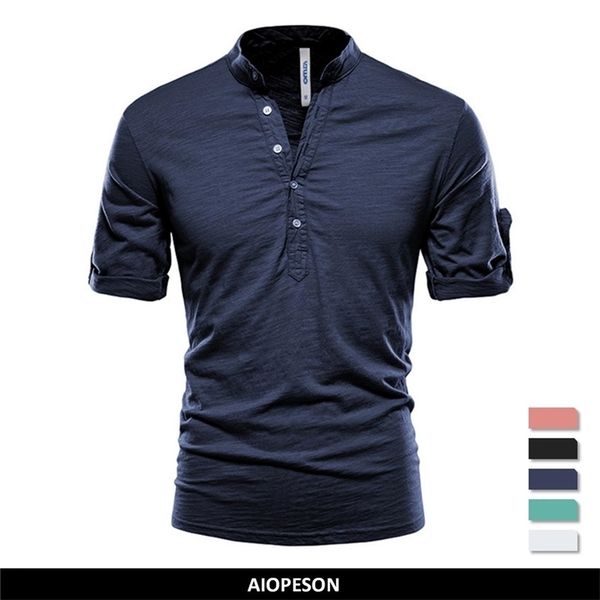 

aiopeson stand collar t shirt men solid color 100 cotton middle sleeve men s t shirts summer quality casual tee shirt male 220617, White;black