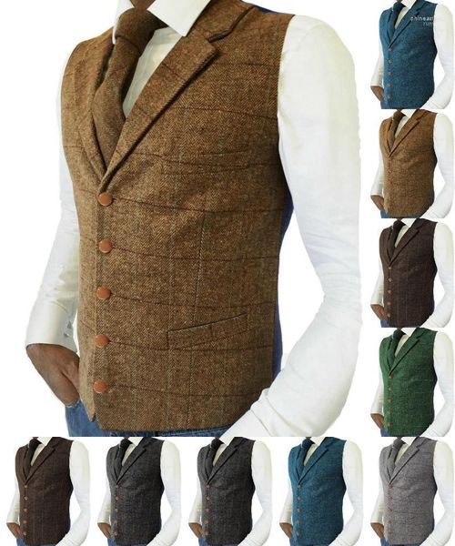 Coletes masculinos cavalheiros casuais exército colete verde lã jaqueta marrom tweed colistura de cintura para groosmen homem casamento phin22