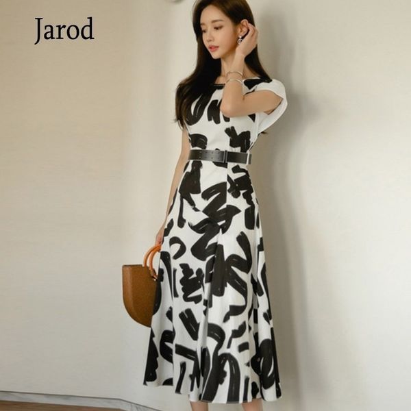 

summer women short sleeve high waist belt aline midcalf long swing casual print dress 210526, Black;gray
