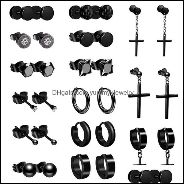 

stud earrings jewelry boniskiss 15 pairs 316l stainless steel for men women hip hop black piercing earring fashion gift drop delivery 2021 p, Golden;silver