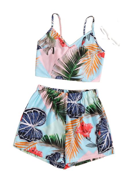 

tropical print cami & shorts k4cu#, White