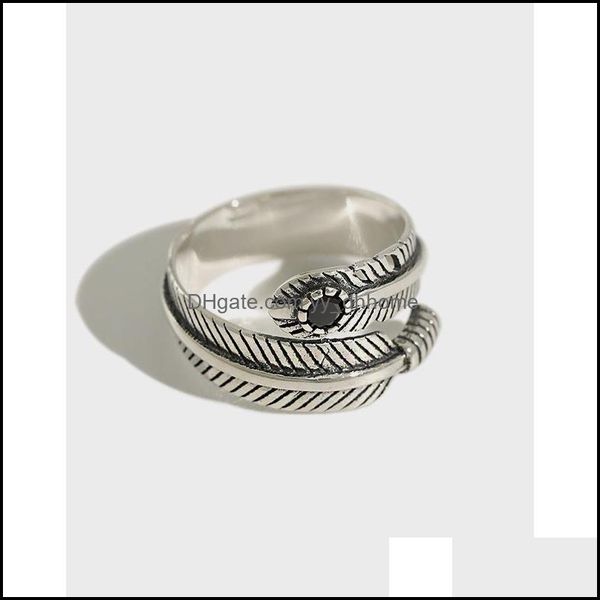 Bandringe Schmuck Retro Echtes 925 Sterling Silber Zirkon Verstellbarer Ring Persönlichkeit Feder Pfeil Offen YMR582 Drop Lieferung 2021 1Ojcb