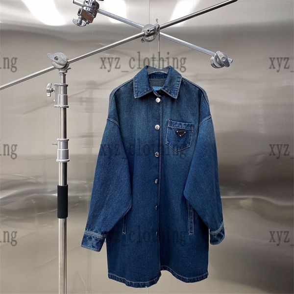 

designer women long jackets denim blue jacket 2022 newly autumn coat womens jeans outwear long-sleeved triangle logo vintage shirts coats, Black;brown