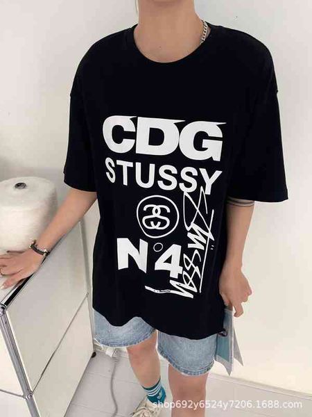 

women's t-shirt spring and summer niche design letter signature printed short sleeve t-shirt comfortable loose men's women's, White