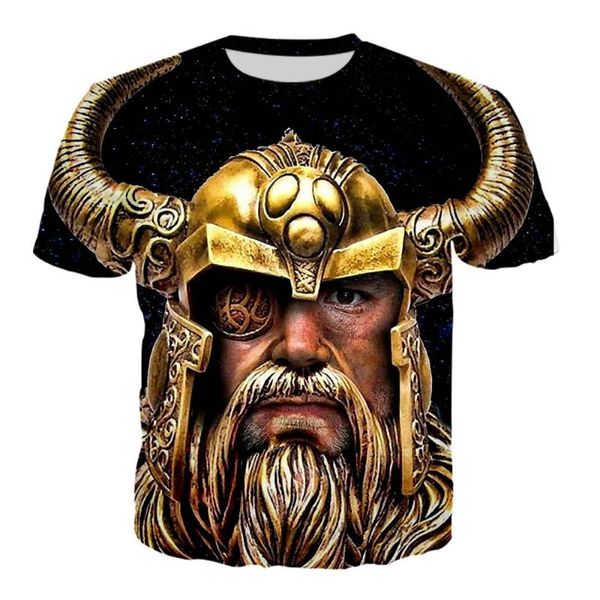 Camisetas masculinas Viking Warrior Pullover Europeu e American Oversized Summer Men