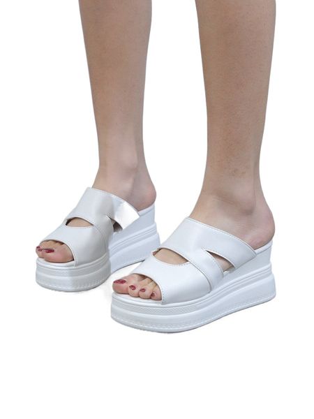 

cut out wedge slide sandals c7lx#, Black;white