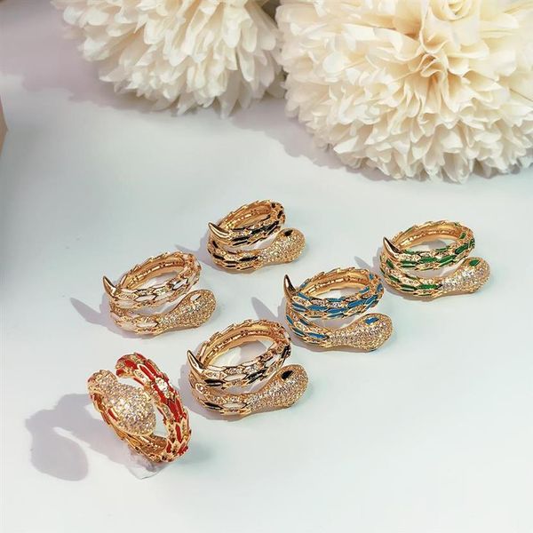 

snake ring colour classic fashion party jewelry for women rose gold wedding luxurious full drilling snake open size rings shi262p, Silver