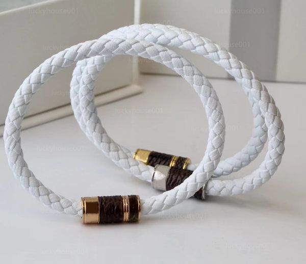 

2022 charm bangle classic plaid leather rope gold and silver buckle bead bracelet for male ands female couples bracelets luxury fashion gift, Black