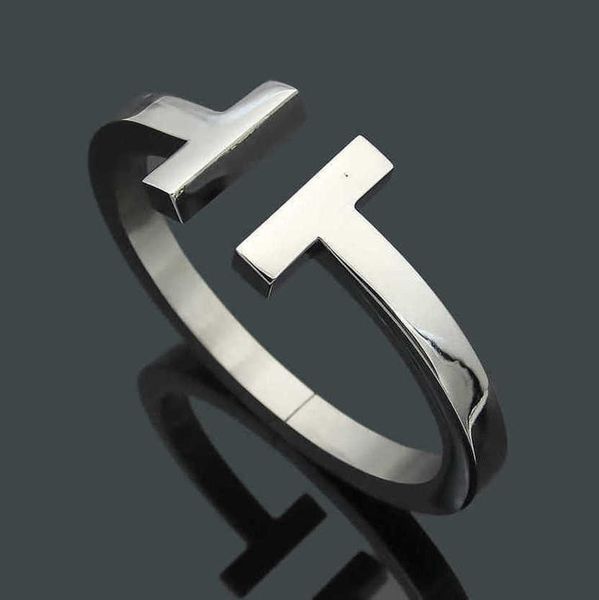 

fashion luxury women bangle bracelets stainless open cuffs thick wide band double t bangles bracelet mens jewlery silver rose gold black pul