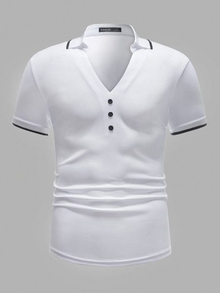 

men contrast binding button front polo shirt f1ee#, White;black