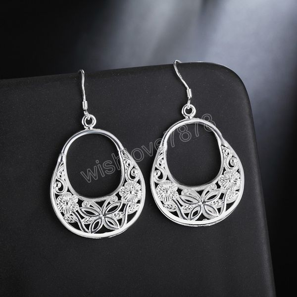 

925 silver color carved butterfly flower dangle earrings women fashion jewelry christmas gifts wedding fancy earrings
