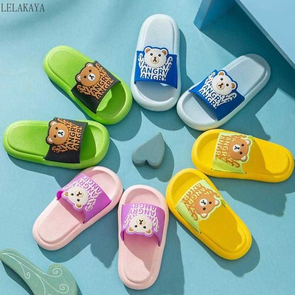 

slipper children summer beach sandals ear carrot boy girl slides kids home bathroom soft non-slip flip flop footwear, Black;grey