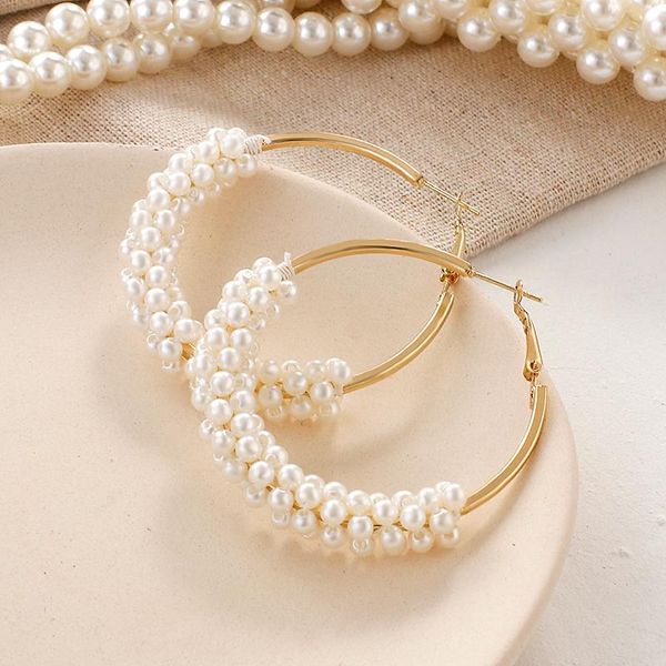 Hoop Huggie 2022 Vintage Oversize Perle Ohrringe Für Frauen Mädchen Japan Koreanische Großen Kreis Fashion Party Schmuck GiftHoop