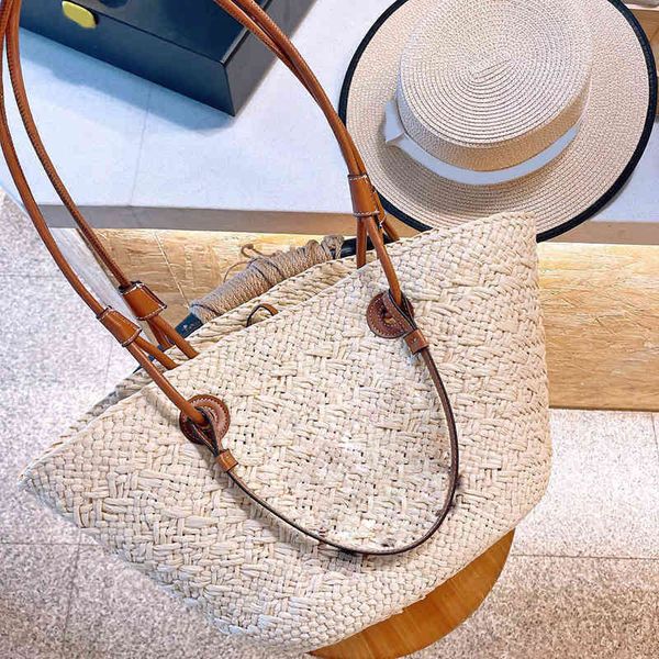 

summer designer straw basket women beach sector handbag shoulder bags leather crossbody female bucket 01050412