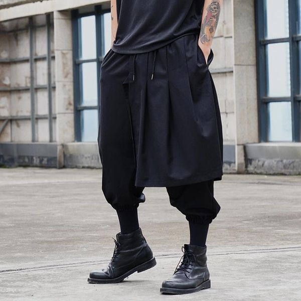 

men's pants japanese men's trousers dark series yamamoto yohji style wide-leg casual small-footed culottes nine pointsmen's, Black