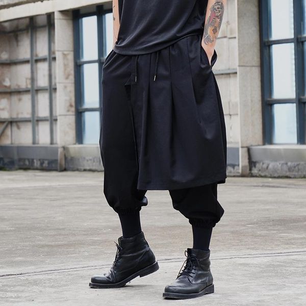 Herrenhosen, japanische Herrenhosen, dunkle Serie, Yamamoto Yohji-Stil, lässige, kleinfüßige Culottes mit weitem Bein und neun Punkten für Herren