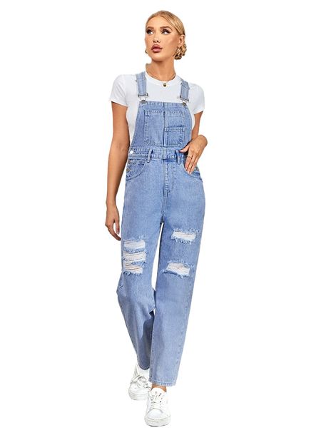 

ripped frayed overall denim jumpsuit without tee i8wj#, Black;white