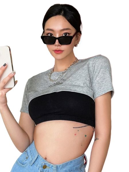 

dazy 1pc letter graphic super crop tee p4rk#, White