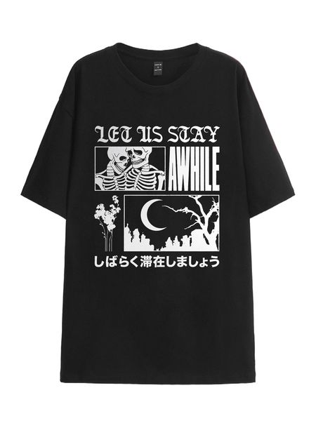 

x b. stecz designs drop shoulder skeleton & letter graphic tee s0sh#, White