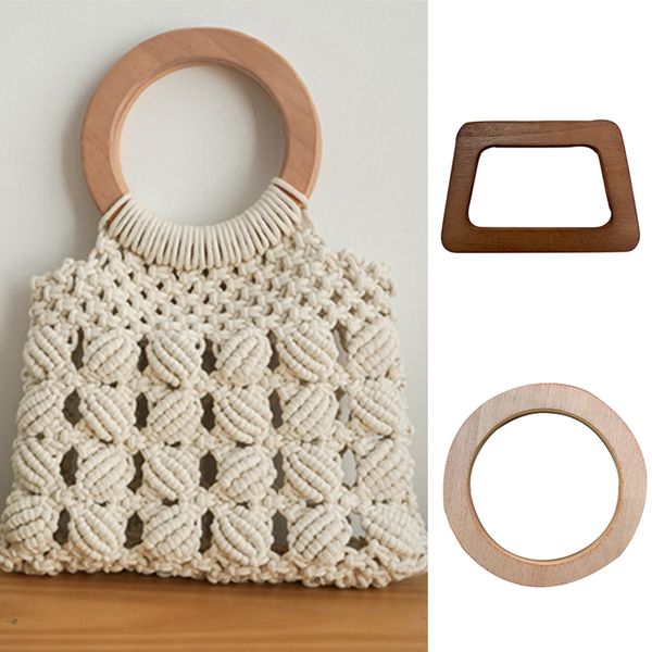 

handmade luggage solid wood handle bag accessories for bags round square shaped wooden handle women handbag handles wholesale, Black