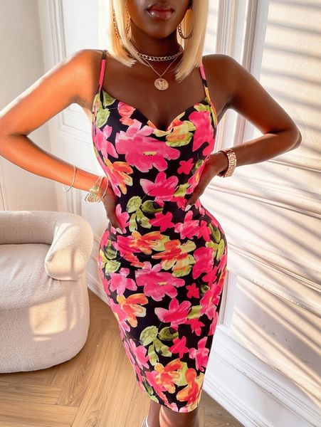 

floral print draped criss cross cami dress s1rt#, Black;gray